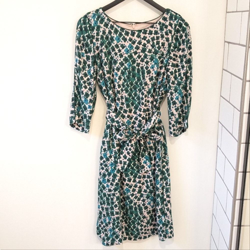 Boden Kelly Dress Trailing Florals Pink Green Tie Dress